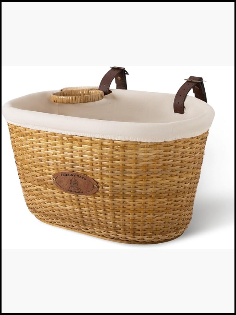 Handwoven Natural Rattan Bike Basket With Cup Holder For Adult Bikes